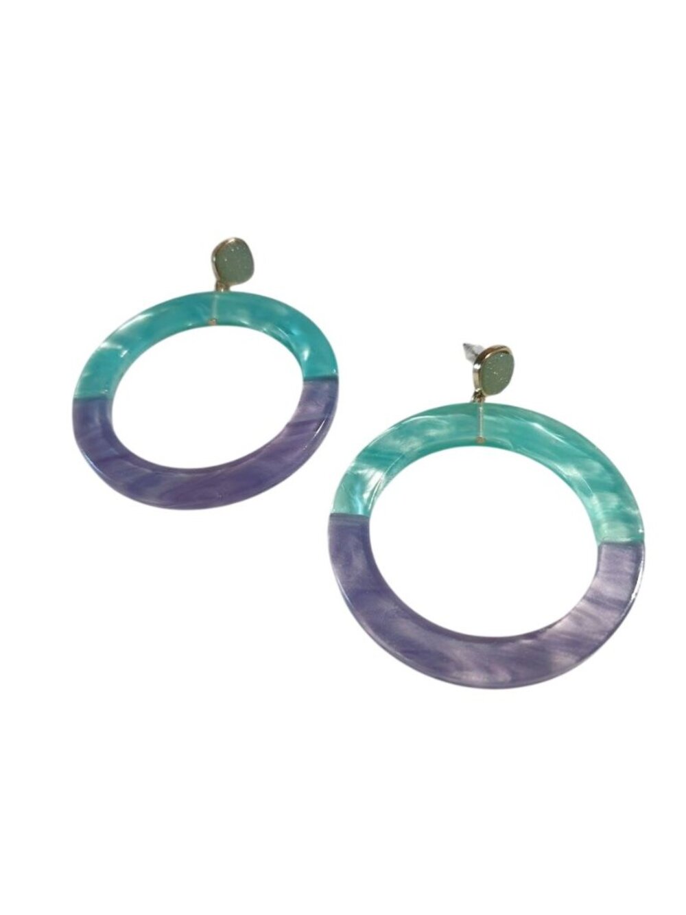 Sugarfix Resin Circle Drop Earring Aqua Purple Two Tone Lightweight Modern Boho